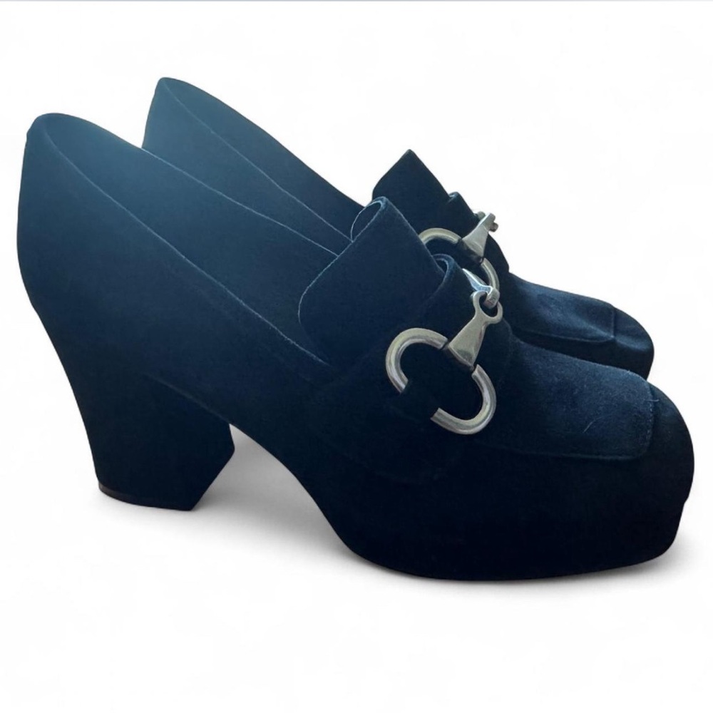 Jeffrey Campbell black suede square toe platform loafer heels size 7.5M